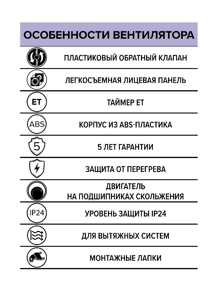 Вентилятор накладной WAVE D120 обр.клапан ET ERA